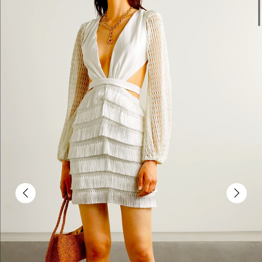 PatBo white cutout Fringe Mini Dress